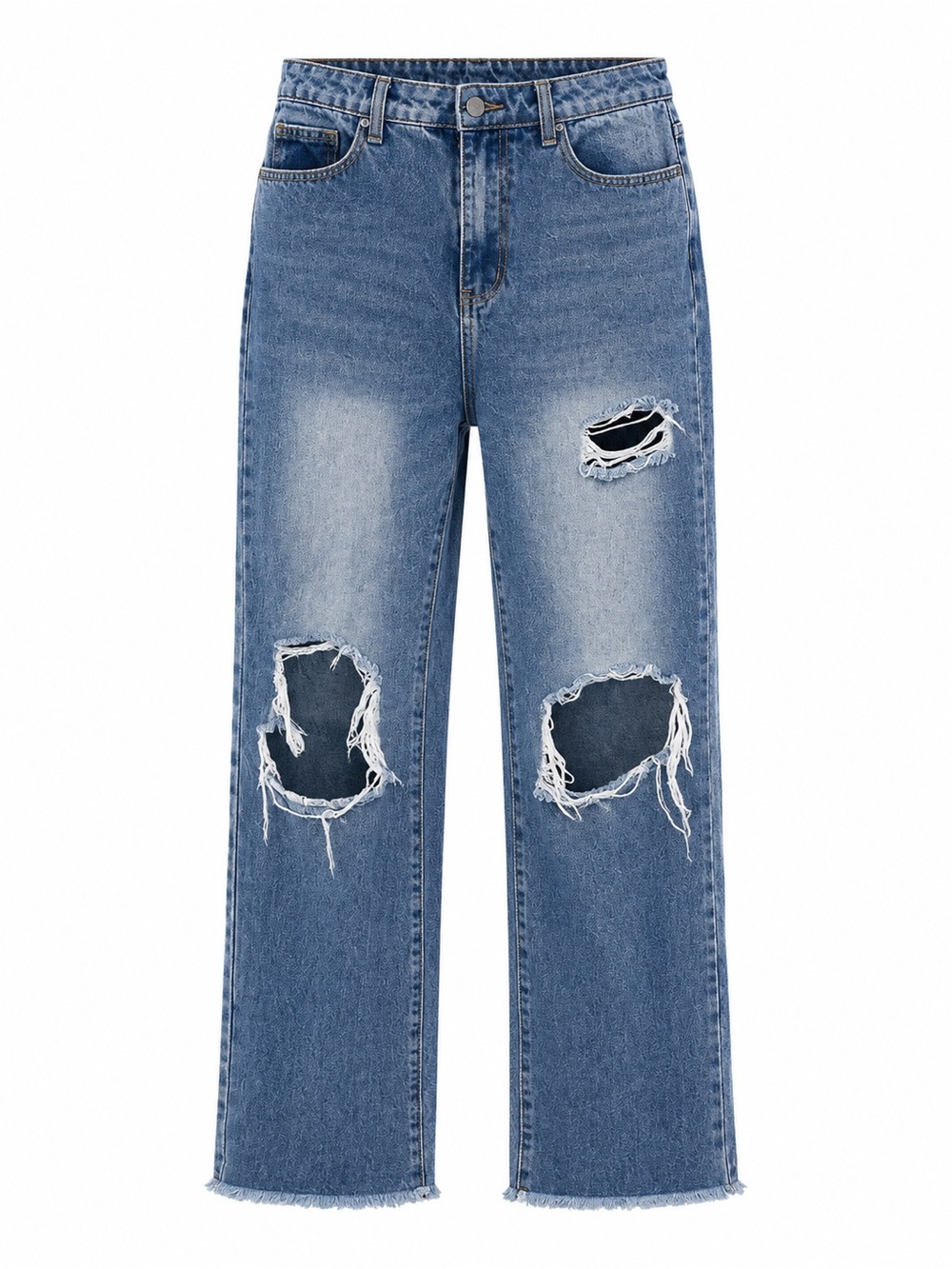 Women's Shein Distressed Blue Straight-Leg Jeans